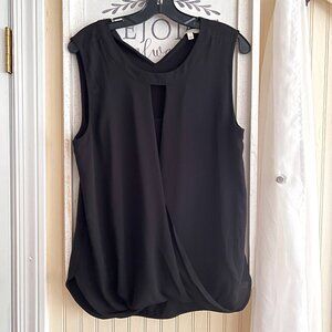 41 Hawthorn Sleeveless Faux Wrap Overlay black tank size L